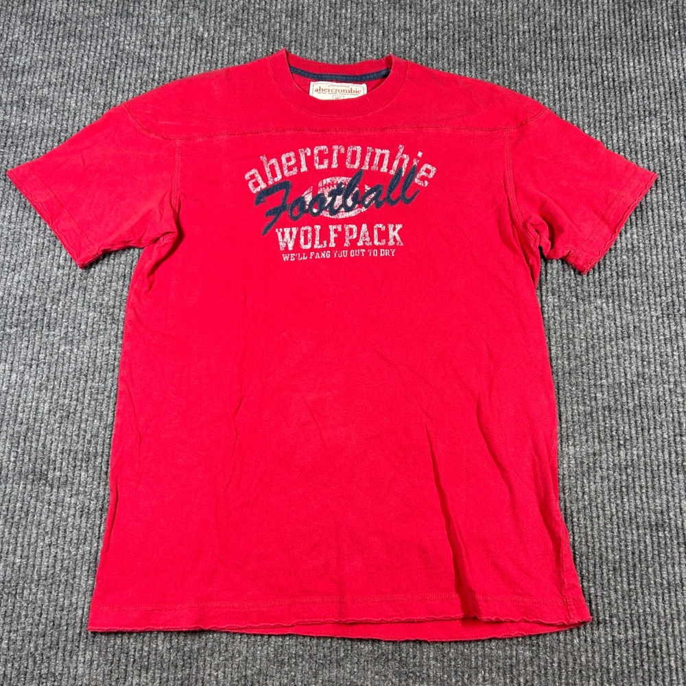 Abercrombie‎ Shirt Men's XL Football Wolfpack Red Graphic Vintage Style Cotton